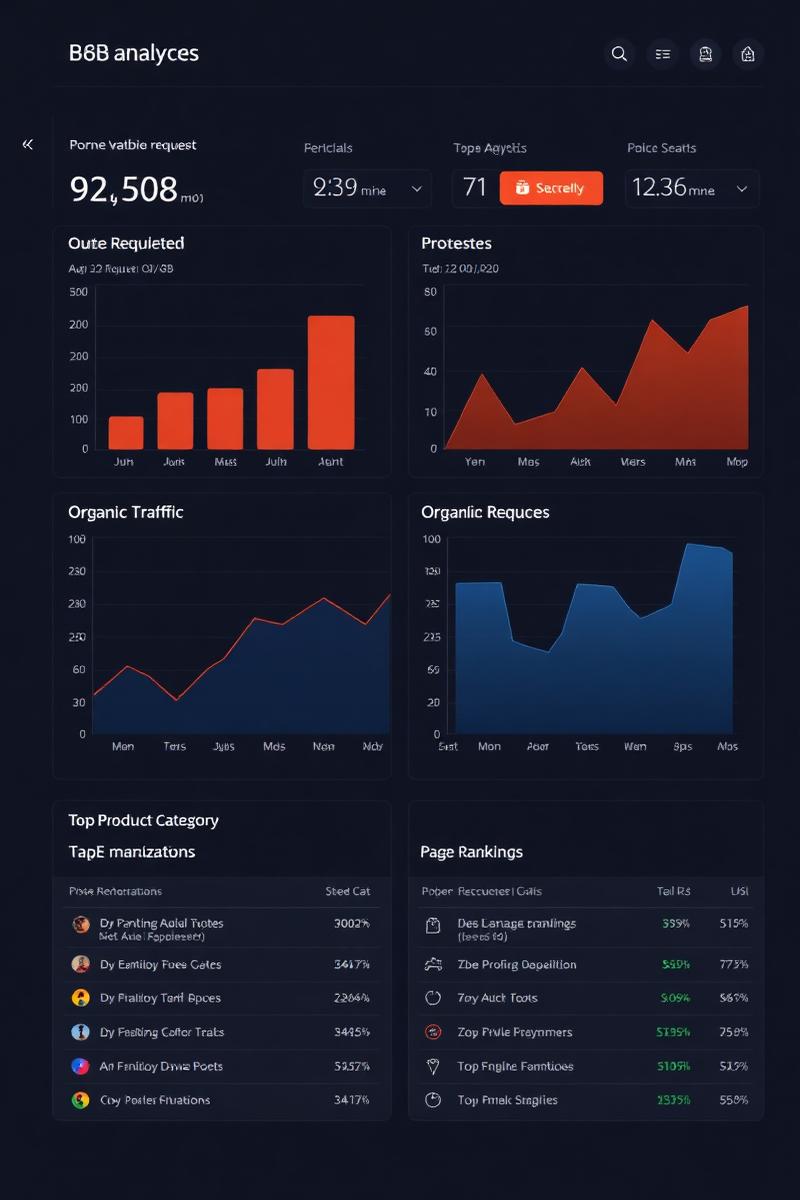 B2B SEO dashboard showing RFQ volume and traffic growth